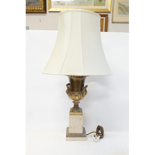 627 - A Marble effect & Urn style Lamp with Shade. Measuring: 60cms high to the bulb.