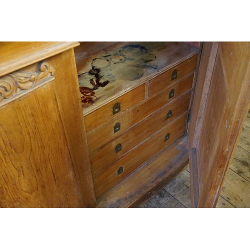 584 - An Antique Scottish Twin Doored Oak & Pine Napery Cabinet fitted with Drawers, recess & Twin Column ... 