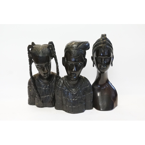 922 - Three Carved Hardwood African Studies of Faces, two Women & a Man.