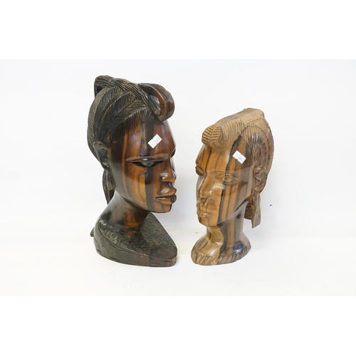 924 - Two Heavy Carved Hardwood Coromandel Heads of African Natives.