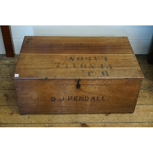 586 - An African Hardwood Trunk with fitted Aluminium interior, marked D.J. Pendall, Lagos. Measuring: 79c... 