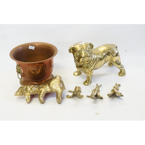 905 - A Brass Bull Dog, a Jardiniere & various items of Brass Ware.