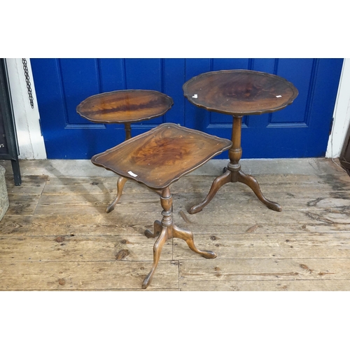 591 - Three Mahogany Tripod Tables, one Circular, one Rectangle & one Oval.