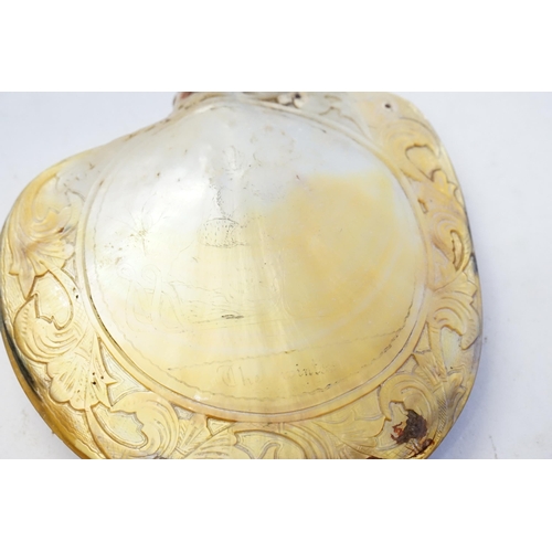 740 - A 19th Century Mother of Pearl engraved Sailor's Shell engraved the Winter & the  Summer along with ... 