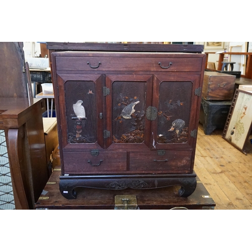 539 - A Japanese Kiri Kodansu with Fitted Top Drawer, Three Doors & Panels inlaid with Hunting Birds, Fitt... 