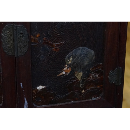 539 - A Japanese Kiri Kodansu with Fitted Top Drawer, Three Doors & Panels inlaid with Hunting Birds, Fitt... 