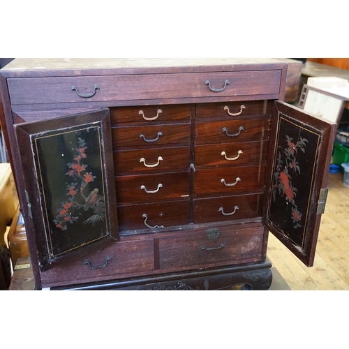 539 - A Japanese Kiri Kodansu with Fitted Top Drawer, Three Doors & Panels inlaid with Hunting Birds, Fitt... 