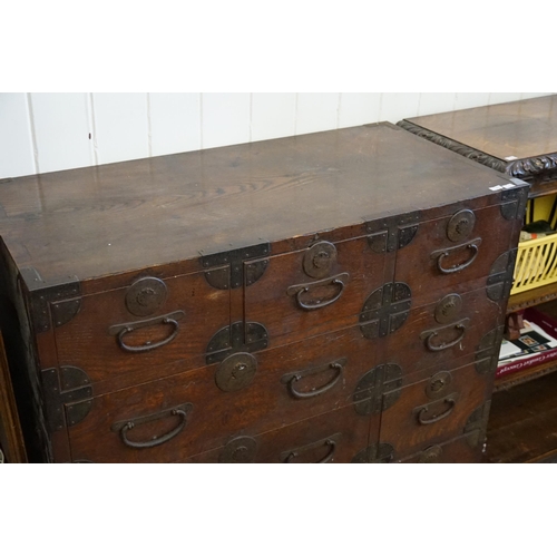 540 - A Japanese Oak Multi Drawers Chest of Drawers with Iron Mounts & Mon decoration. Measuring: 85cms ac... 