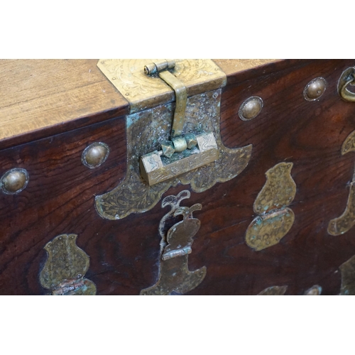 541 - A Japanese Elm & Metal mounted Clothing Chest with engraved mounts, Padlock & Fall Front. Measuring:... 