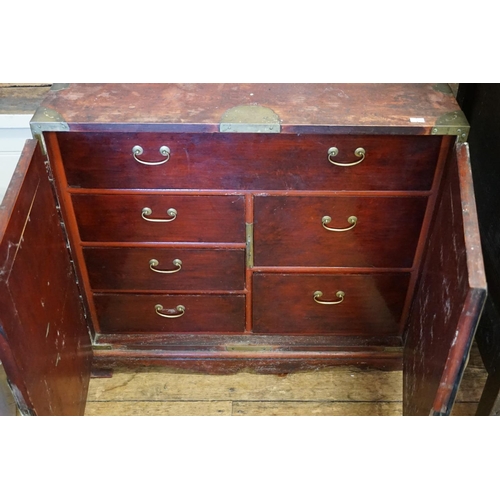 542 - A Japanese/Korean Two Door Metal mounted Storage Chest fitted with Drawers. Measuring: 69cms across ... 