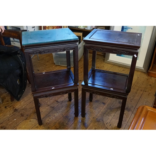 545 - A Set of Four Japanese Hardwood Whatnot Tables with inset Top Panels, Key Boarded Tops & Scroll Feet... 