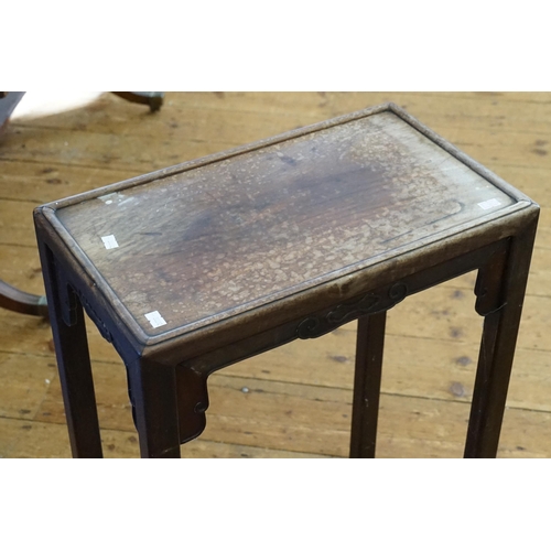 546 - A Japanese Hardwood Panelled Topped side Table with Key Cut Carving to Side. Measuring: 44cms x 27cm... 