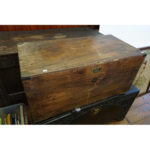 549 - A Camphor Wood Coffer with metal surround mounts & Carrying Handles. Measuring: 85cms across x 42cms... 