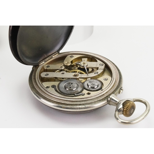 209 - A Silver and Tortoise shell cased Jumbo blue enamelled pocket watch. Rail road dial and sub second d... 