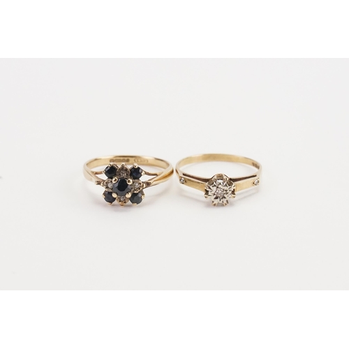 154 - Two 9ct gold rings, set with sapphires and diamonds. Weight 4.8g.