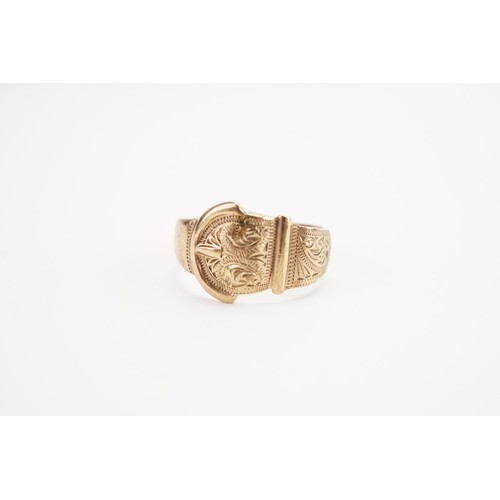 150 - A 9ct gold buckle design ring. Weight 4.5g. Size R.