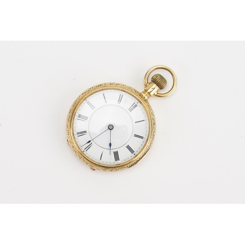 207 - A 18ct gold ladies engraved Waltham watch Co pocket watch. White enamel dial and Roman numerals. Tot... 