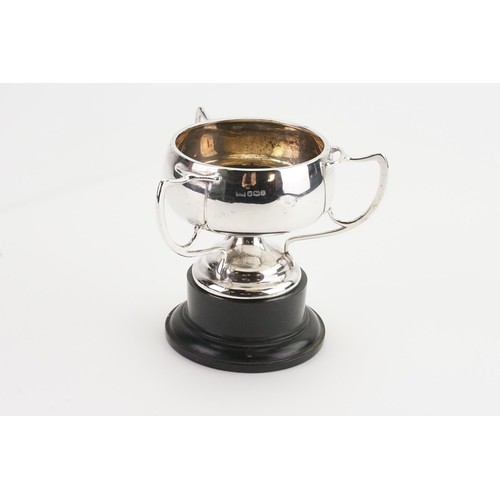 86 - A Walker and Hall silver three handled trophy cup. Weight 151g.