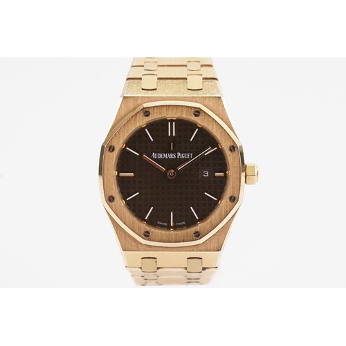 206 - A ladies Audemars Piguet Royal Oak 33m 18ct Rose Gold Brown Dial watch. Documents and purchase invoi... 