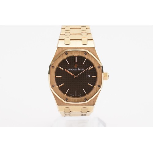 206 - A ladies Audemars Piguet Royal Oak 33m 18ct Rose Gold Brown Dial watch. Documents and purchase invoi... 