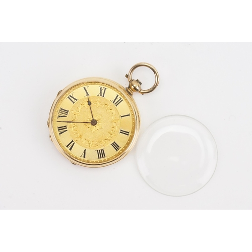 205 - A ladies 18ct gold pocket watch, gold dial and Roman numeral. Weight gross 40g.