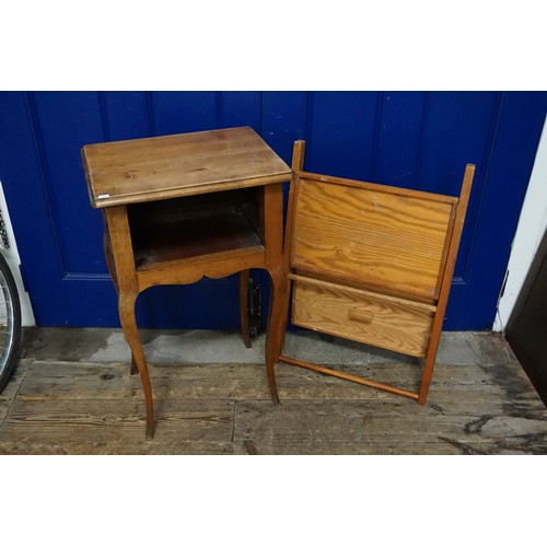 567 - A Beechwood Night Table resting on folding legs & a Fold-Up Picnic Table.