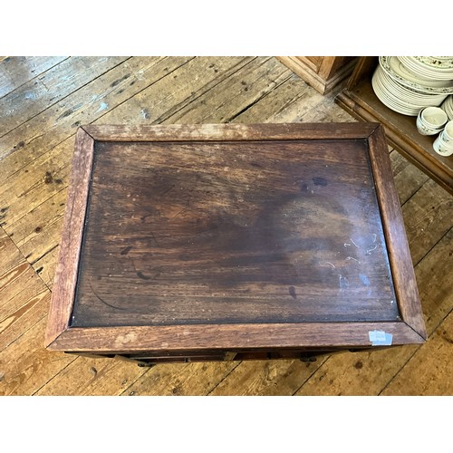 544 - A Pair of Japanese Hardwood Vase Display Side Tables with a Key Patterned Border & resting on scroll... 