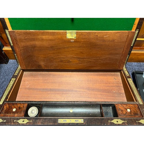 713 - An Early Victorian Campaign Writing Slope fitted with Brass edges, Brass inlay, quartered Corners, R... 