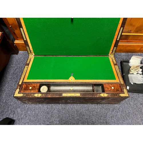 713 - An Early Victorian Campaign Writing Slope fitted with Brass edges, Brass inlay, quartered Corners, R... 