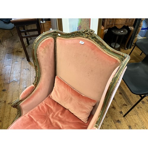 570 - A Late 19th Century Green & Gilt painted French Saloon Chair upholstered in Pink on Carved Feet.