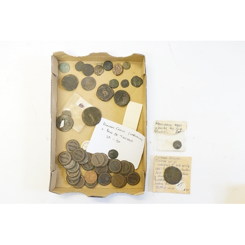 246 - A Tray of Various Roman Coins along with a bag of Tokens.