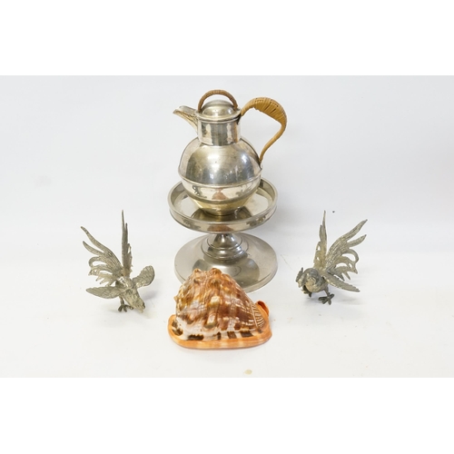 68 - A Pair of Silver Plated Pheasants, a 2 Pint Silver Plated Jug with a Bamboo Handle, a Candle Holder ... 