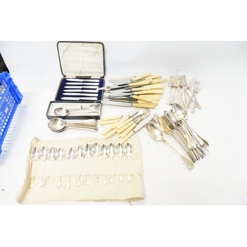 74 - A Selection of Silver Plated Cutlery, Butter Knives, Silver Tea Spoons, etc.