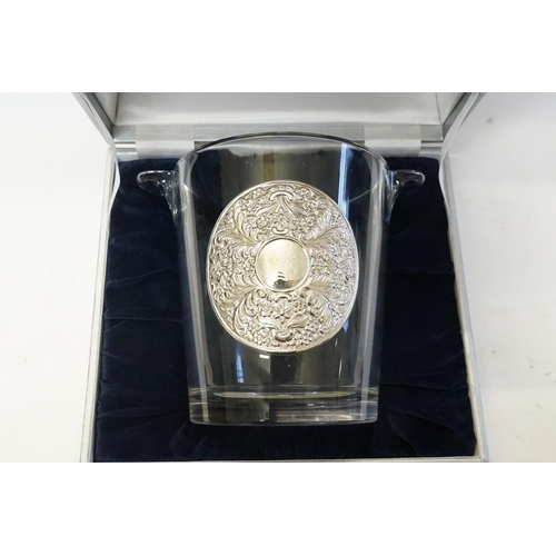 75 - A Silver mounted Glass Ice Bucket in Original case and Swarovski Ice Wedding cake server set. (Origi... 