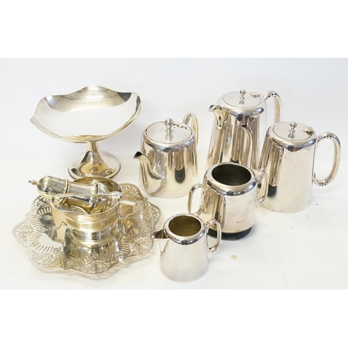 84 - A quantity of Silver Plated Hotel Ware, a Tazza & other Silver Plated items.