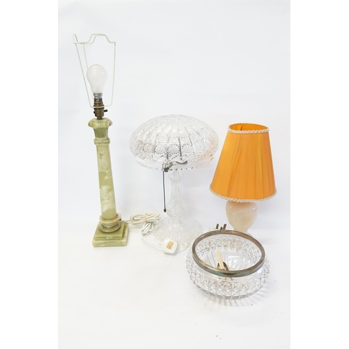 764 - A Glass Table Lamp & Shade, a Cut Glass Bowl, Marble Lamp, one other, etc.