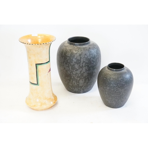 856 - Two Poole Pottery Black Glazed Vases & an Art Deco Mottle Glazed Vase.