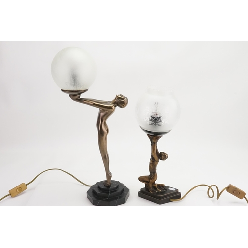 863 - Two Art Deco designed Table Lamps of Young Girls with Glass Shades.