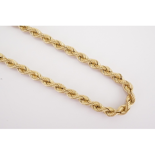 103 - A 9ct gold rope design chain. Weight 12.7g. Length 63cm