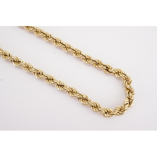 104 - A 9ct gold rope chain. Length 46cm. Weight 8.5g.