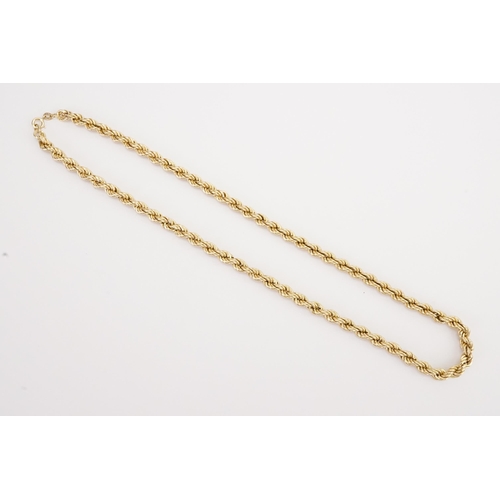 104 - A 9ct gold rope chain. Length 46cm. Weight 8.5g.