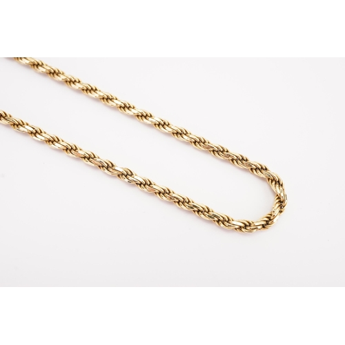 122 - A 14ct Italy marked gold rope chain, with a 9ct gold clasp. Weight 13.3g.