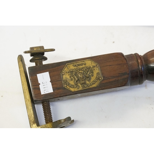 762 - A Late 19th Century Rosewood & Brass mounted Chinnocks patent Table Top Easel with a Brass Plaque.