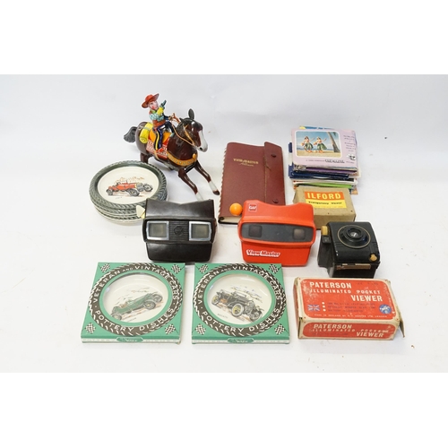 755 - A View master, Bugatti Plates, a Tin Plate Roy Rogers on Horse, etc.