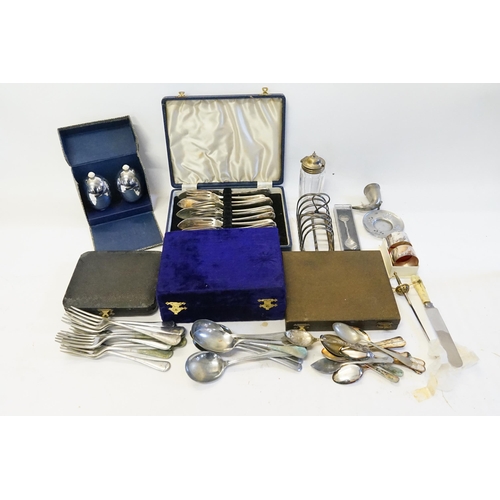 64 - A Collection of Silver Plated Cutlery, Toast Rack, etc.