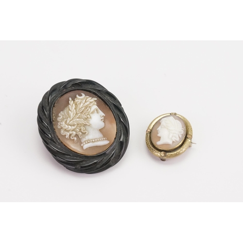 159 - A Victorian Cameo Brooch depicting a Classic designed Lady in a French Jet mount & one other.