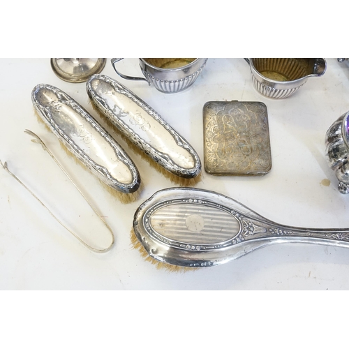 58 - A Part Silver Dressing Table Set, Silver Plated Coffee Pot, Melon, Sugar & Cream & other Silver Plat... 