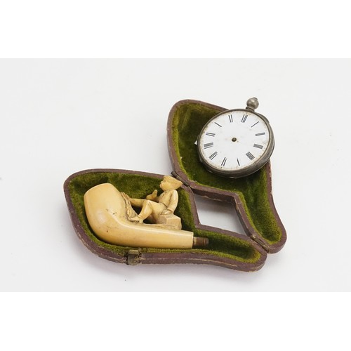 274 - A Meerschaum Cheroot Pipe in Case & a Pocket Watch. (AF).