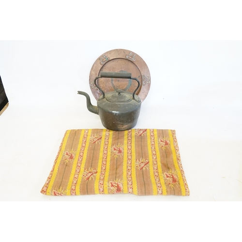 870 - An Art Nouveau Copper embossed Bread Dish & a Copper Kettle.