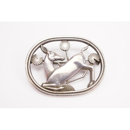 152 - A silver Georg Jensen deer brooch. Weight 15g.